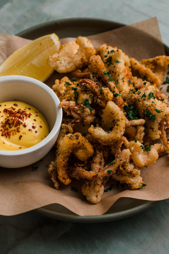 Calamari fritti with saffron aioli.
