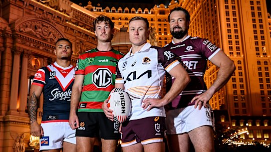 Spencer Leniu, Campbell Graham, Billy Walters and Aaron Woods have been spreading the NRL gospel in Las Vegas this week.