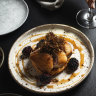 Duck breast with potato rosti, sprout crisps and blackberry at Flour Bar.