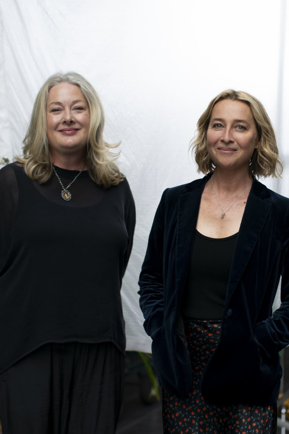 Wood with Asher Keddie, who plays Birdie, the character based on Wood. Keddie, a co-producer, was the “rocket fuel that sent the series into orbit”.