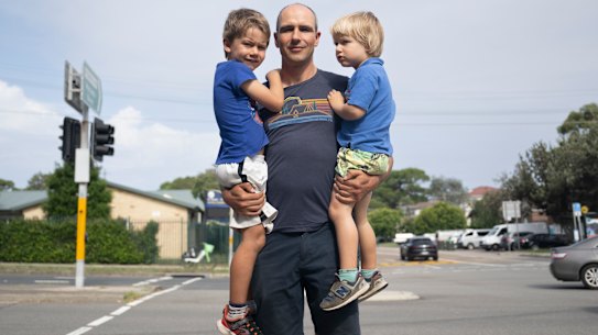 Tym Pieglowski with his sons, Zachary, 6, and Kai, 3,