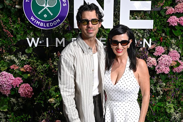 Joe Jonas and Denise Jonas in the Arrivals Hub at The Championships 2026, held at The All England Lawn Tennis Club, Wimbledon, Day 4, on July 2, 2026 in Wimbledon, England.