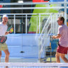 Here to serve: Dusty Allen, left, and Matt Thomas demonstrate the sport of padel at Melbourne Park.