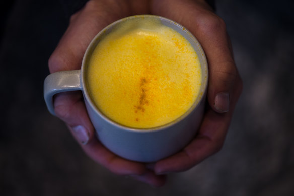 Turmeric latte with almond milk.