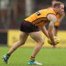 MELBOURNE, AUSTRALIA - MAY 04: Tom Mitchell of the Hawks controls the ball during a Hawthorn Hawks AFL training session at Waverley Park on May 04, 2022 in Melbourne, Australia. (Photo by Robert Cianflone/Getty Images)