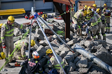 Firefighting crews undertake a counter-terrorism exercise.