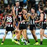 Beau McCreery in the thick of the action with his Magpies teammates.