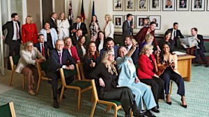 The photo on the cover of the magazine” Anthony Albanese and his new members and senators.
