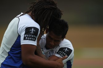 Jamal Idris and Ben Barba at training during their time together at the Bulldogs.