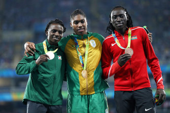 The 800m medallists at the 2016 Rio Olympics (from left): Francine Niyonsaba of Burundi, Caster Semenya of South Africa and Margaret Nyairera Wambui of Kenya.