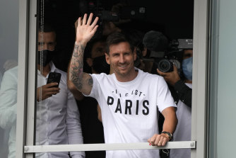 Lionel Messi arrives at Le Bourget airport, north of Paris, on Tuesday.