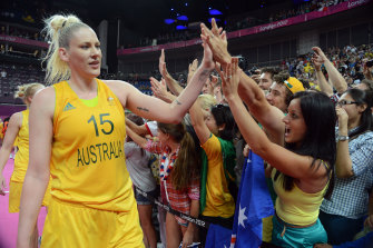 Lauren Jackson celebrates Australia’s bronze medal match win over Russia at the London Olympics in 2012.