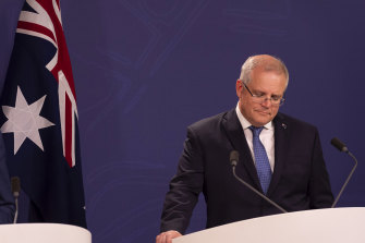 Scott Morrison announcing an updated draft of the Religious Discrimination Bill in December 2019.