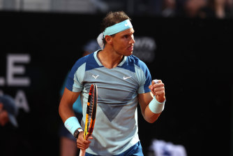 Rafael Nadal of Spain celebrates at a tournament in Italy this month.