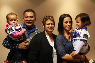 Ben Barba’s father Ken, mother Kim and partner Ainslie with the pair’s two children back in 2012.