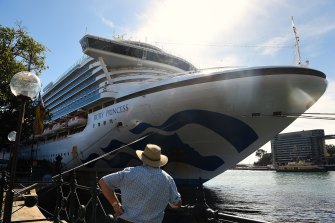 The Ruby Princess cruise ship at the Overseas Passenger Terminal in Circular Quay, Sydney, on March 19.