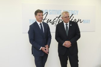 Angus Taylor and Scott Morrison at the United Nations climate summit in Glasgow last year.