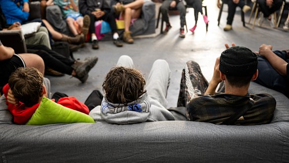 Turning lives around: Teenagers during Circlework at the BackTrack shed in Armidale.