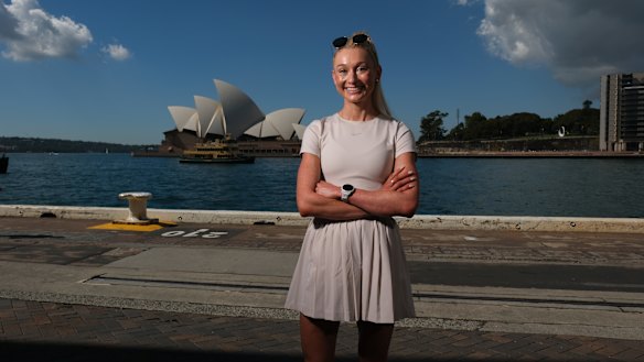 Jessica Hull posing at Circular Quay for the launch of the Australian Athletics National Championships.