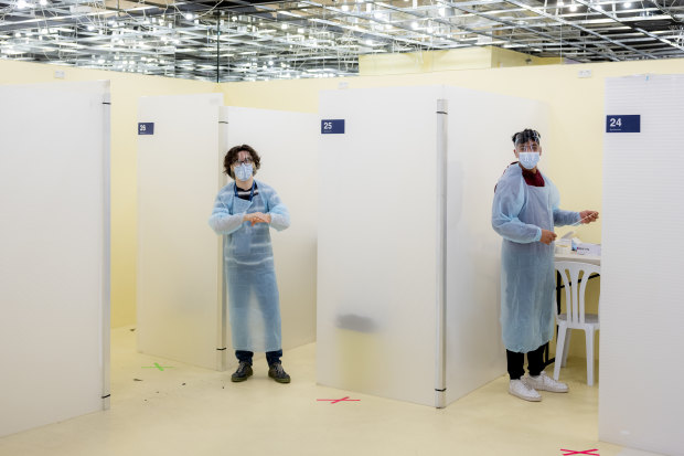 A COVID quick testing centre at a shopping mall in Copenhagen in January. Denmark has stood out for its high testing regime.