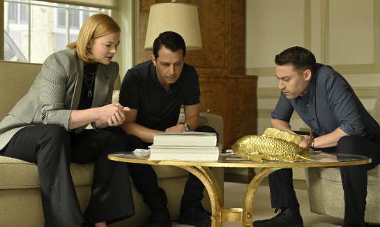 Pondering the future: (from left): Sarah Snook as Shiv Roy, Jeremy Strong as Kendall Roy and Kieran Culkin as Roman Roy.