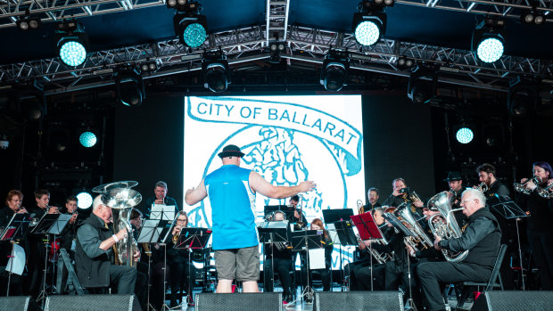 The City of Ballarat brass band firing up on Saturday morning.