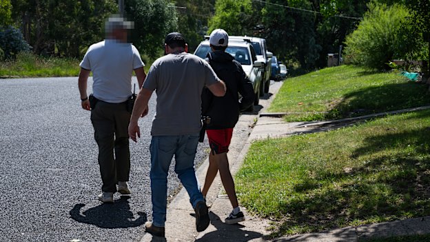 Armidale police arrest John* at his home. After further investigation he was charged with 31 offences, including eight of aggravated break and enter.