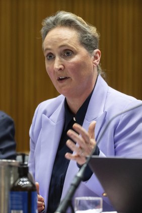 Qantas CEO Vanessa Hudson during a hearing with the Select Committee on Commonwealth Bilateral Air Service Agreements.