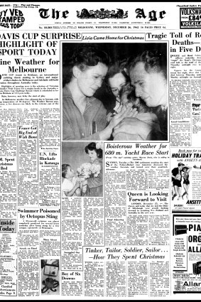 The Wald family on the front page of The Age, December 26, 1962. 