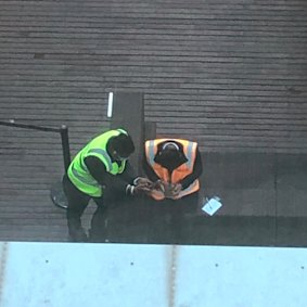 Two security guards at Crown Promenade last week.
