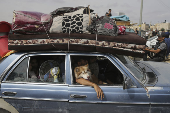 Palestinians flee the southern Gaza city of Rafah during an Israeli ground and air offensive.