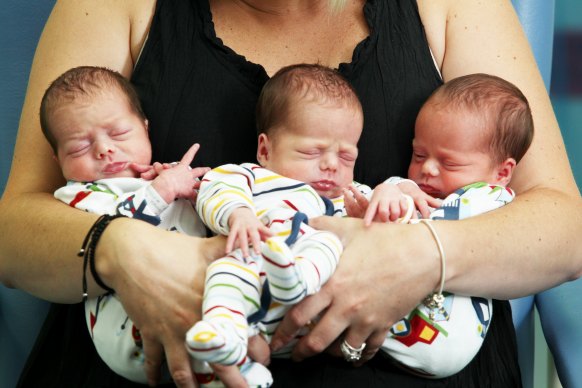 Triple treat: The Dobblets when they were born in Newcastle Private Hospital in 2011.