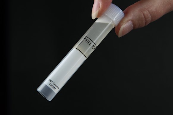 The participants spat in a tube for genetic testing, similar to commercial ancestry tests such as 23andMe.