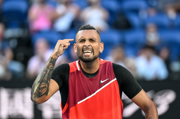 Nick Kyrgios (pictured) and Thanasi Kokkinakis hyped up the crowd and then caled for quiet.
