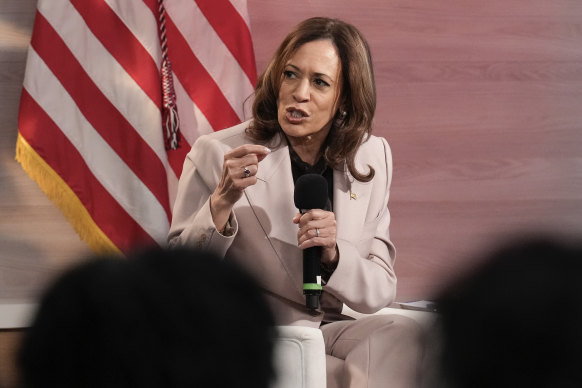 Democratic presidential nominee Vice President Kamala Harris is interviewed by members of the National Association of Black Journalists.