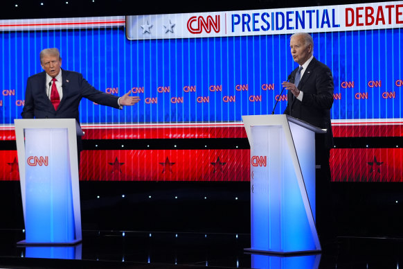 Former president Donald Trump debates President Joe Biden in Atlanta on June 27.