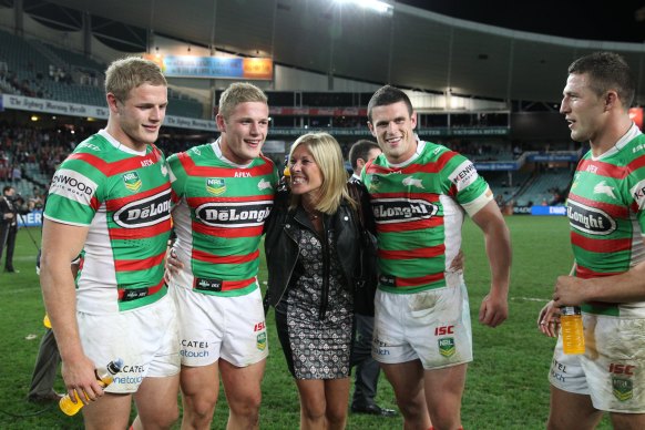 The four brothers and mother Julie following their famous first appearance together against Wests Tigers in 2013.