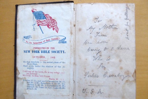 Harry Lane’s message to his mother inside his New Testament.