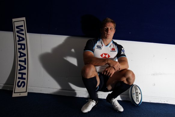 Michael Hooper poses as a new Waratahs recruit in 2013.