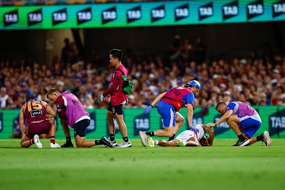 TAB signage at the Gabba during a Brisbane Lions AFL game.