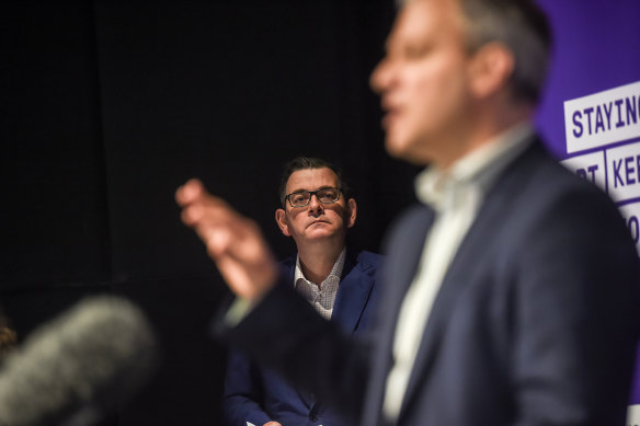 Premier Daniel Andrews with Chief Health Officer Brett Sutton on Thursday morning.