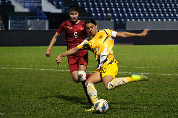 Sam Kerr scored during Australia's Olympic qualifier.