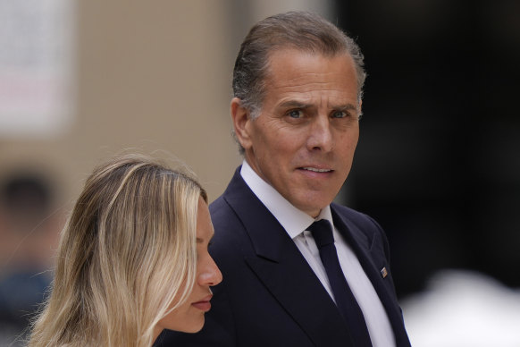 Hunter Biden, accompanied by his wife, Melissa Cohen Biden, arrives to federal court on hearing there is a verdict.