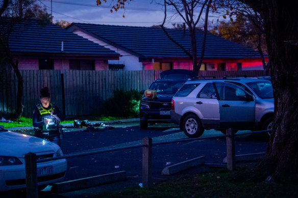 Police officers at the scene of the shooting in Coburg North.