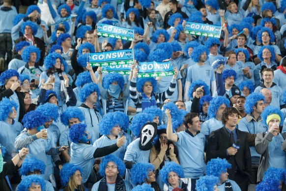 The Stadium Australia crowd supporting the NSW Blues.