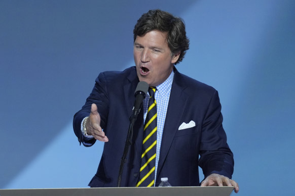 Plug pulled: Tucker Carlson at the Republican National Convention last July. 