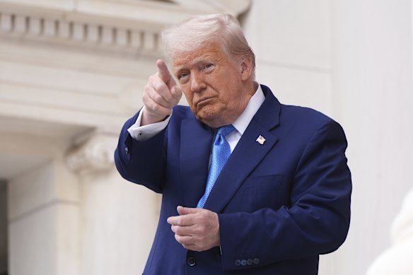 Donald Trump addresses a Memorial Day Observance at Arlington National Cemetery on Monday.