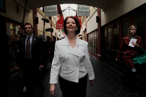 Julia Gillard on the hustings in 2010.