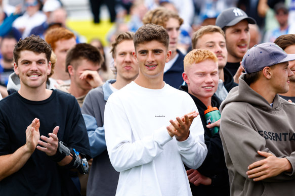 North Melbourne’s male best and fairest winner of 2023, Harry Sheezel supporting the women’s team at the preliminary final.