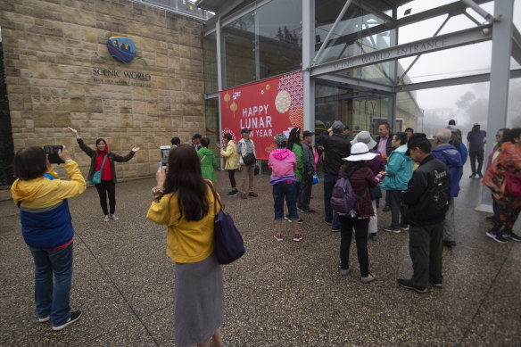 "Very few Chinese visitors": Tourists at Scenic World in Katoomba this week.